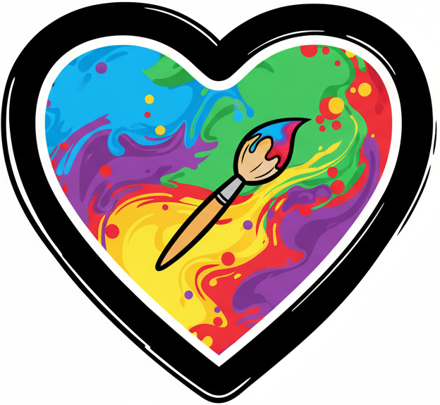 heart icon which represents joy of painting. make the black outline thick